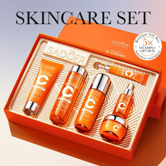 Korean 5X Vitamin C Skincare Set, 6-In-1 Skincare Gift Set with Facial Cleanser, Toner, Cream, Serum, Lotion Eye& Face Cream - Skincare Kit for Moisturizing, Anti-Aging
