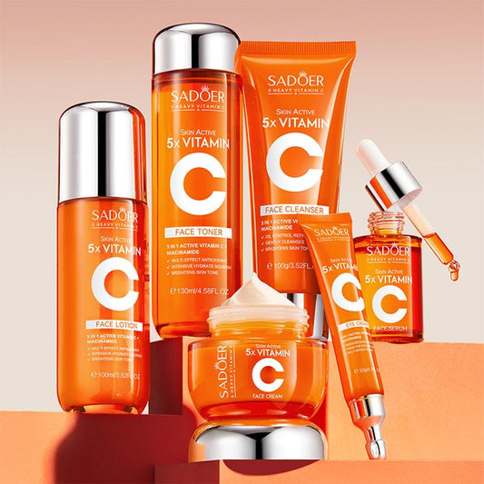 Korean 5X Vitamin C Skincare Set, 6-In-1 Skincare Gift Set with Facial Cleanser, Toner, Cream, Serum, Lotion Eye& Face Cream - Skincare Kit for Moisturizing, Anti-Aging