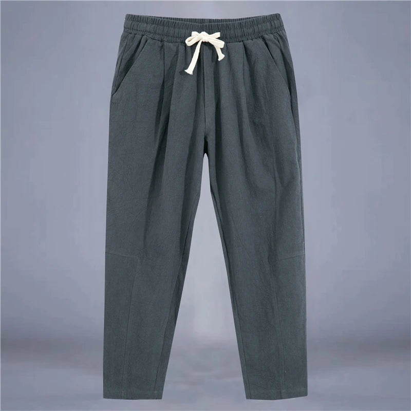 Men's Cotton Linen Casual Pants | Loose Straight Fit | Drawstring Waist