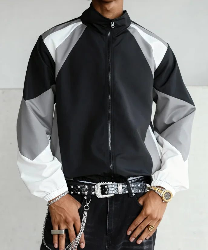 Men's Color-Block Jacket - Lightweight Windproof Casual Wear