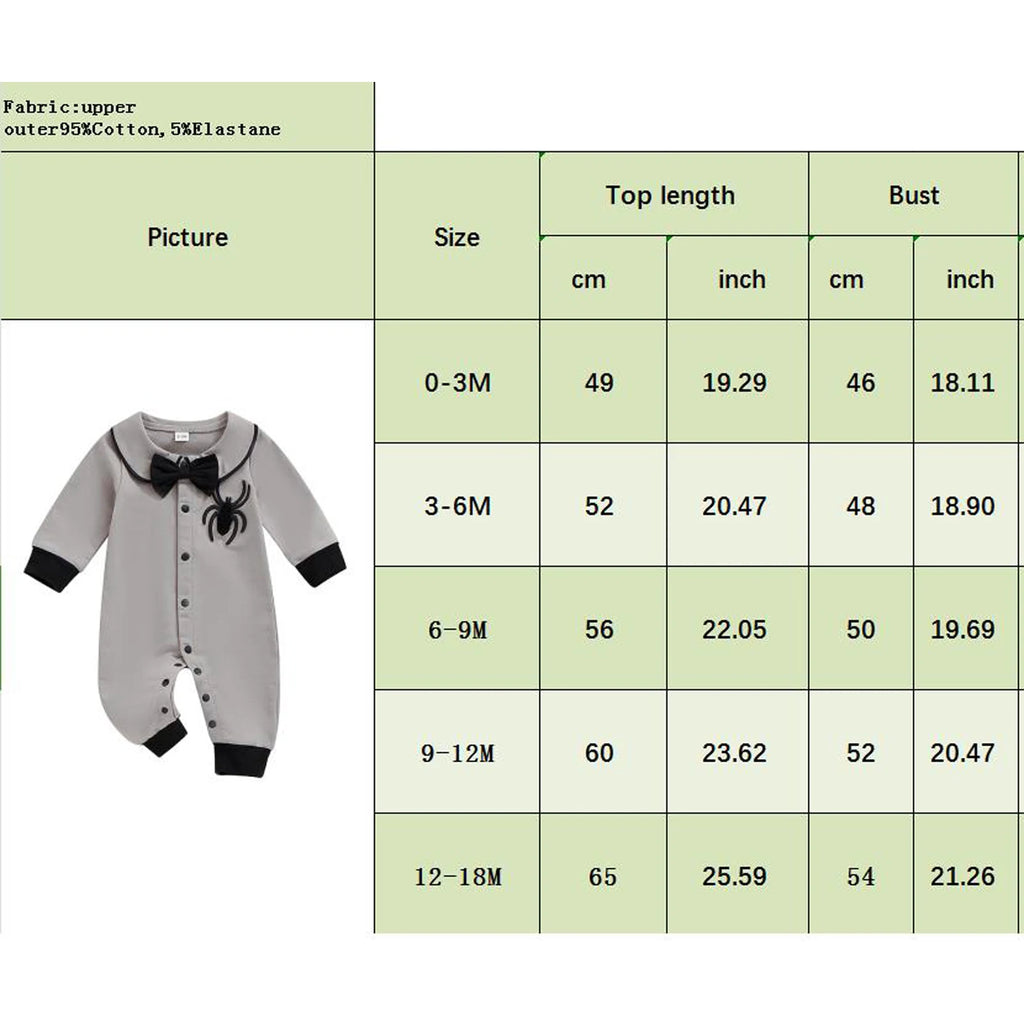 Halloween Baby Romper | Spider Embroidered Long Sleeve Jumpsuit for Boys (0-18M)