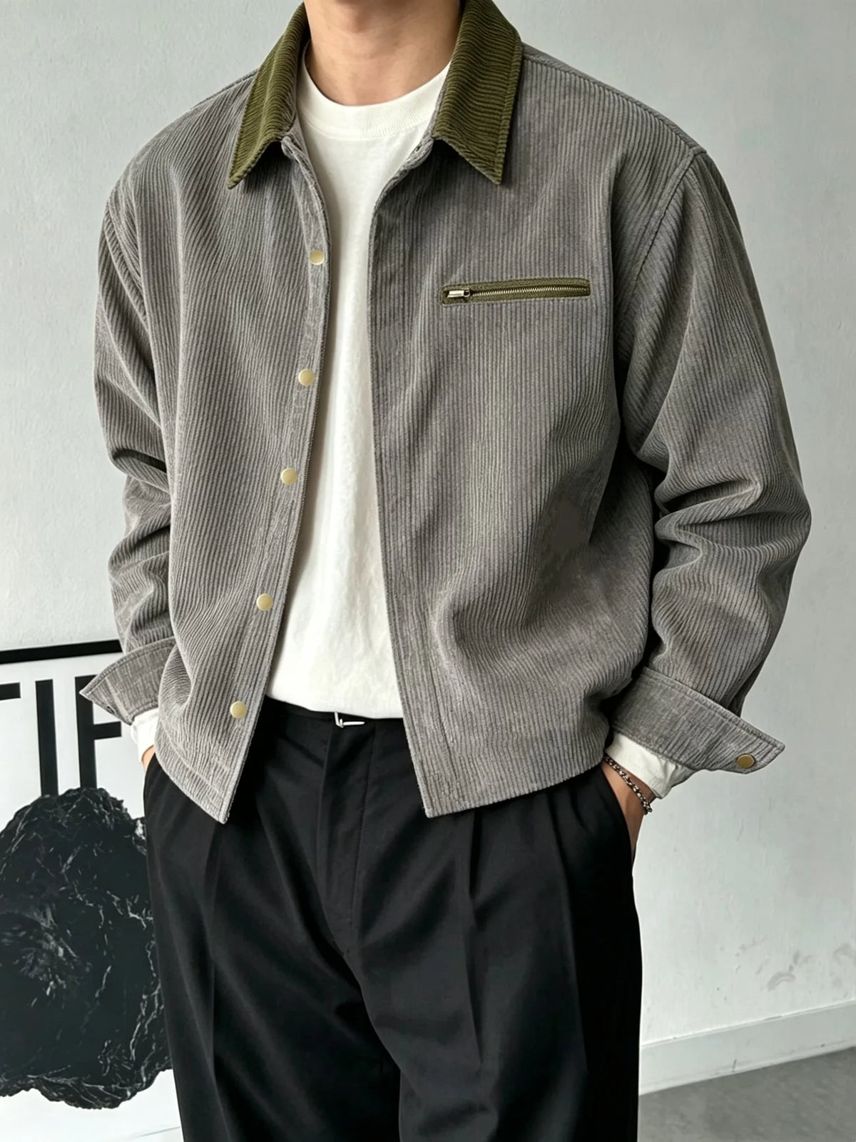 Men's Vintage Corduroy Jacket | Contrast Lapel Casual Coat