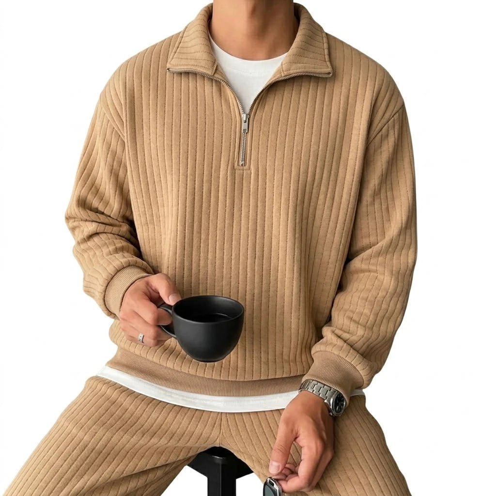 Men's Quarter-Zip Striped Sweatshirt | Casual Polyester Pullover