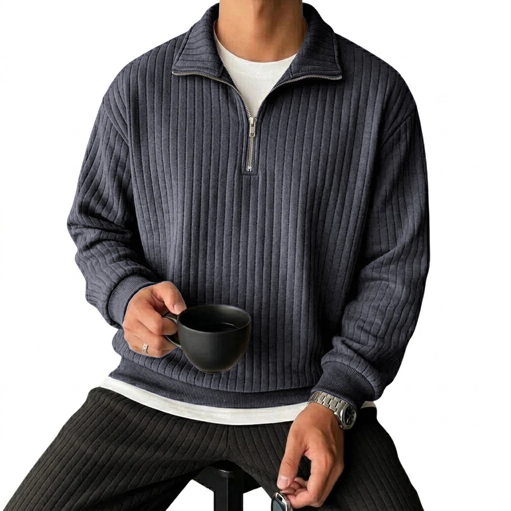Men's Quarter-Zip Striped Sweatshirt | Casual Polyester Pullover