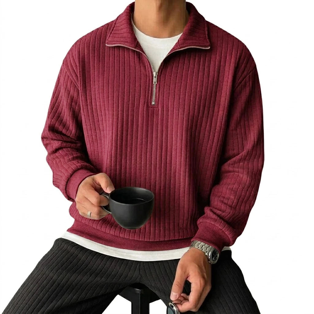 Men's Quarter-Zip Striped Sweatshirt | Casual Polyester Pullover