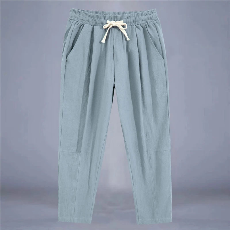 Men's Cotton Linen Casual Pants | Loose Straight Fit | Drawstring Waist