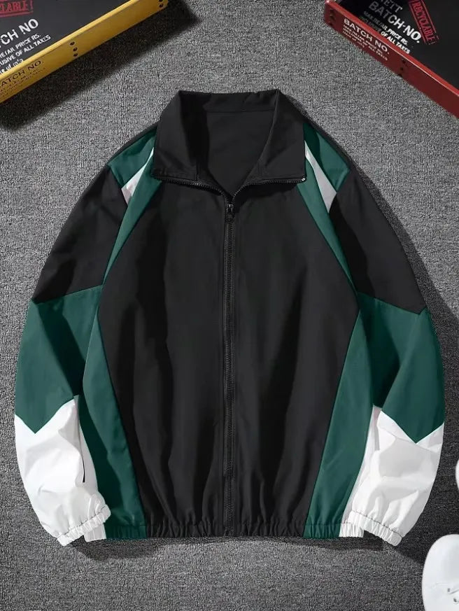 Men's Color-Block Jacket - Lightweight Windproof Casual Wear