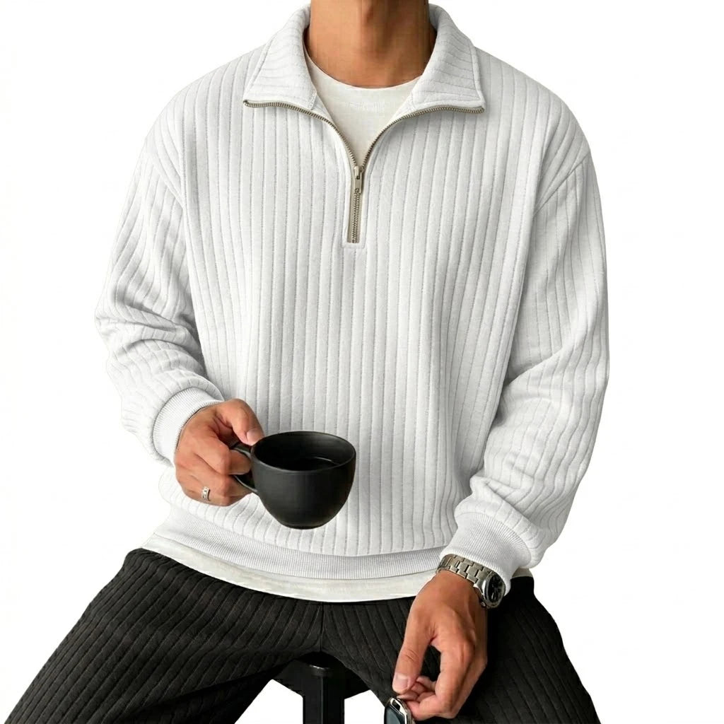 Men's Quarter-Zip Striped Sweatshirt | Casual Polyester Pullover
