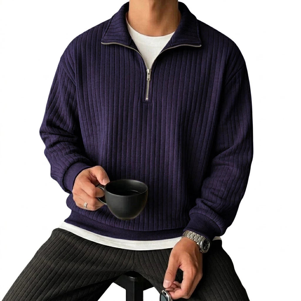 Men's Quarter-Zip Striped Sweatshirt | Casual Polyester Pullover