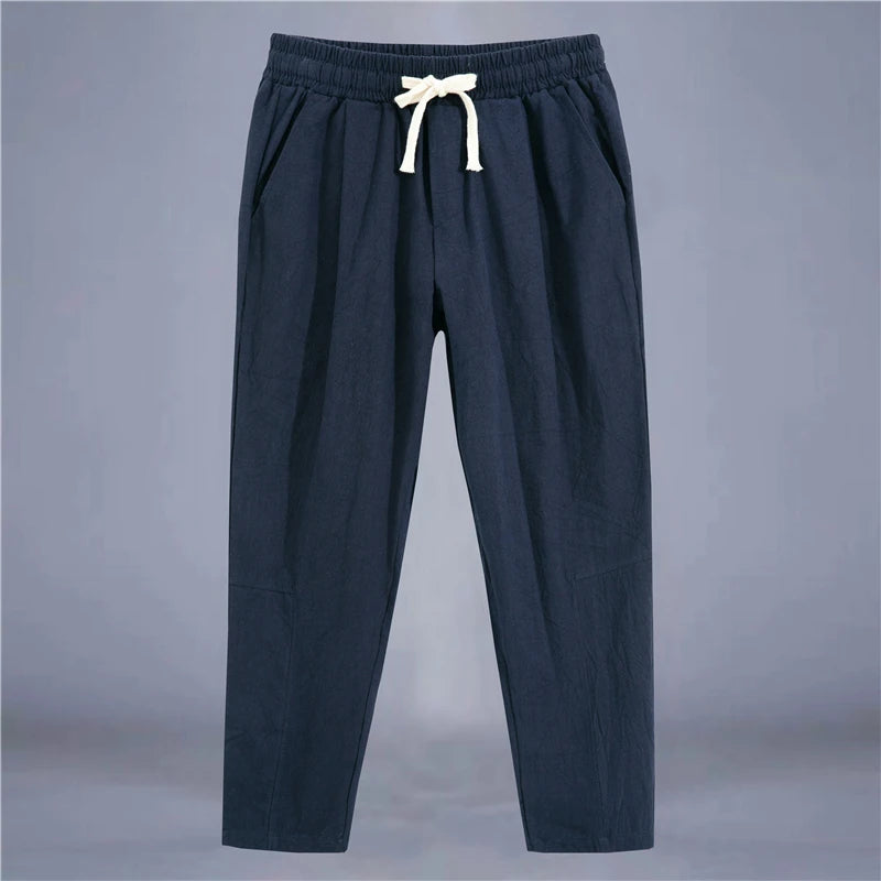 Men's Cotton Linen Casual Pants | Loose Straight Fit | Drawstring Waist