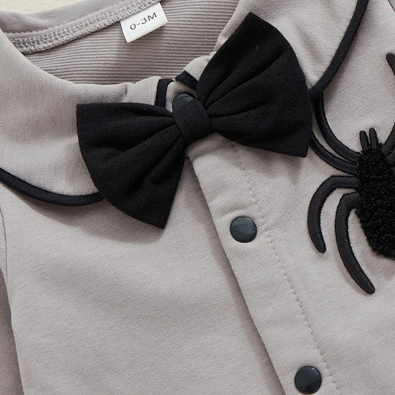Halloween Baby Romper | Spider Embroidered Long Sleeve Jumpsuit for Boys (0-18M)