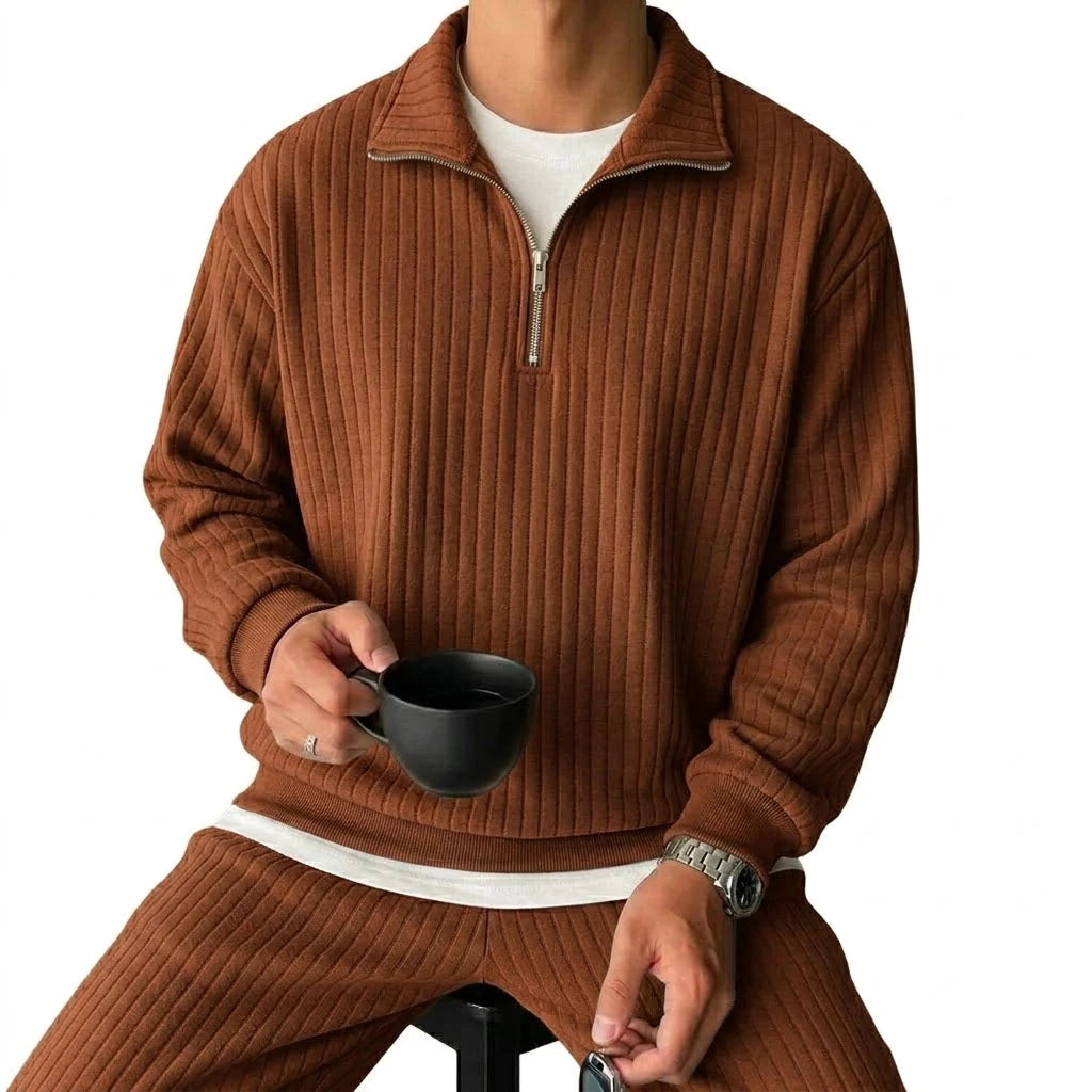 Men's Quarter-Zip Striped Sweatshirt | Casual Polyester Pullover