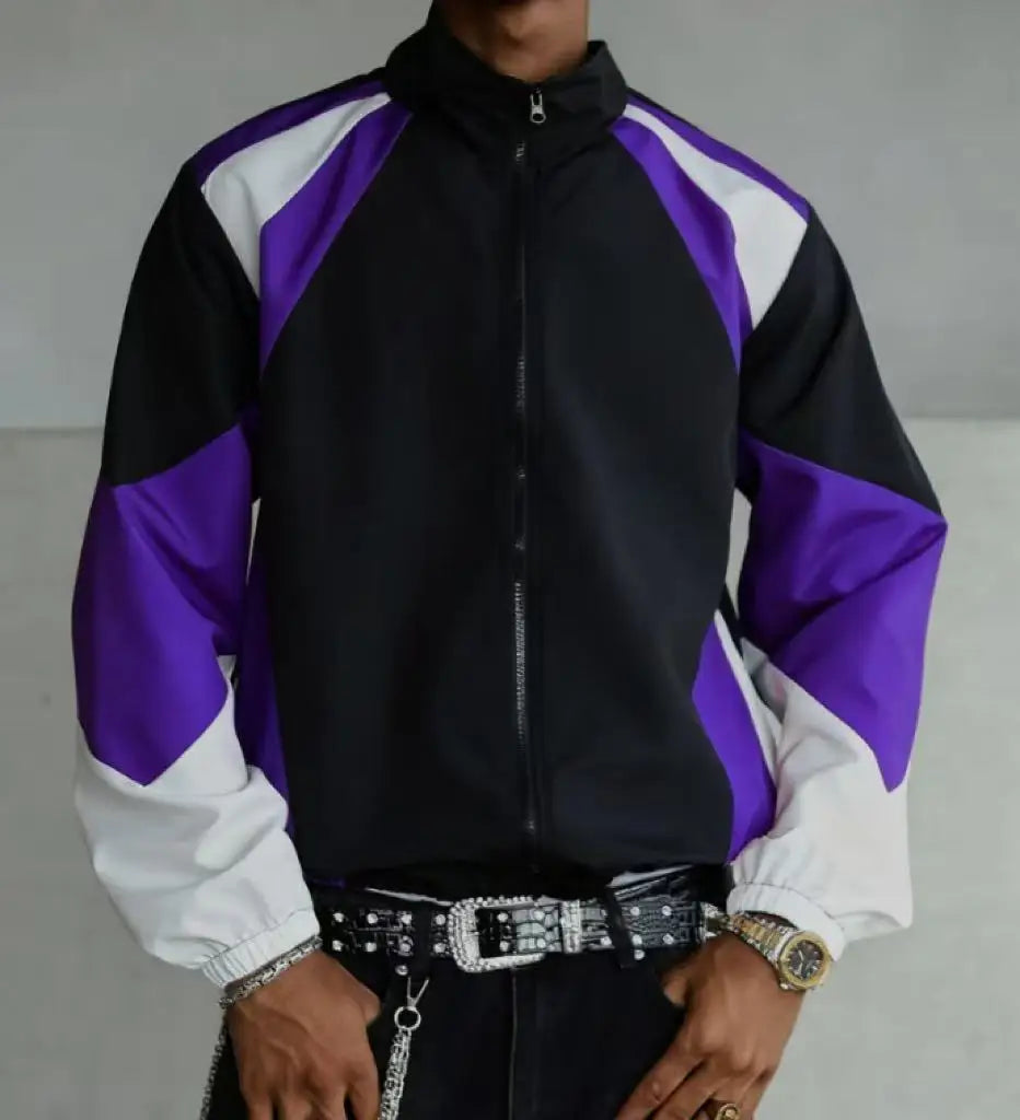 Men's Color-Block Jacket - Lightweight Windproof Casual Wear