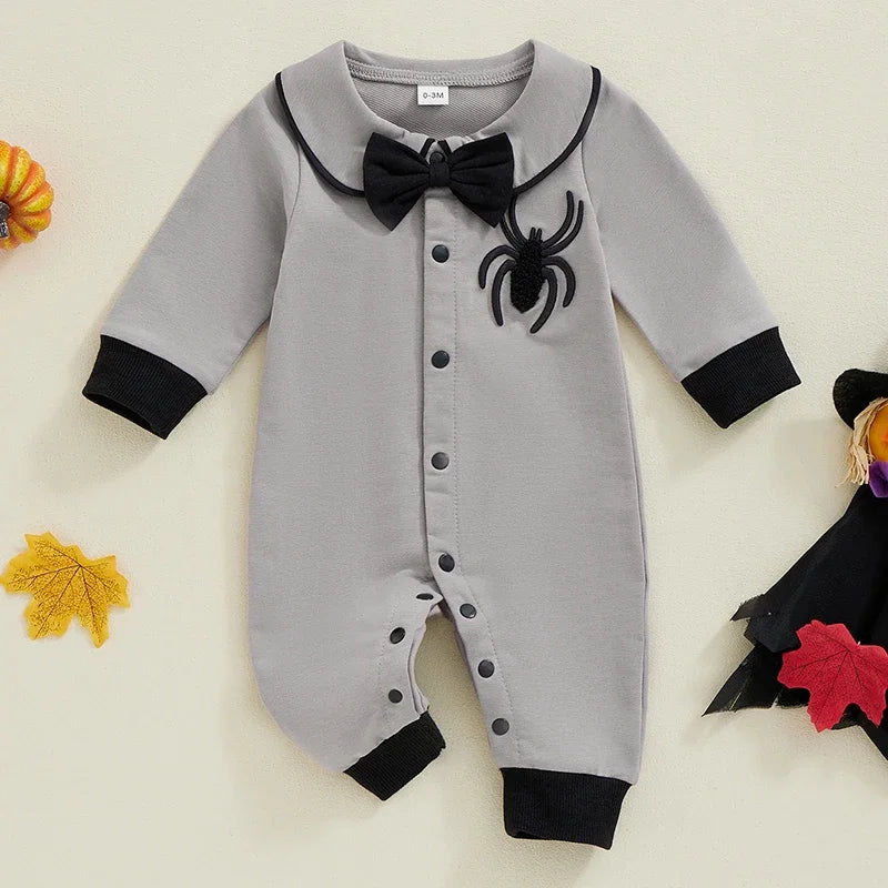 Halloween Baby Romper | Spider Embroidered Long Sleeve Jumpsuit for Boys (0-18M)
