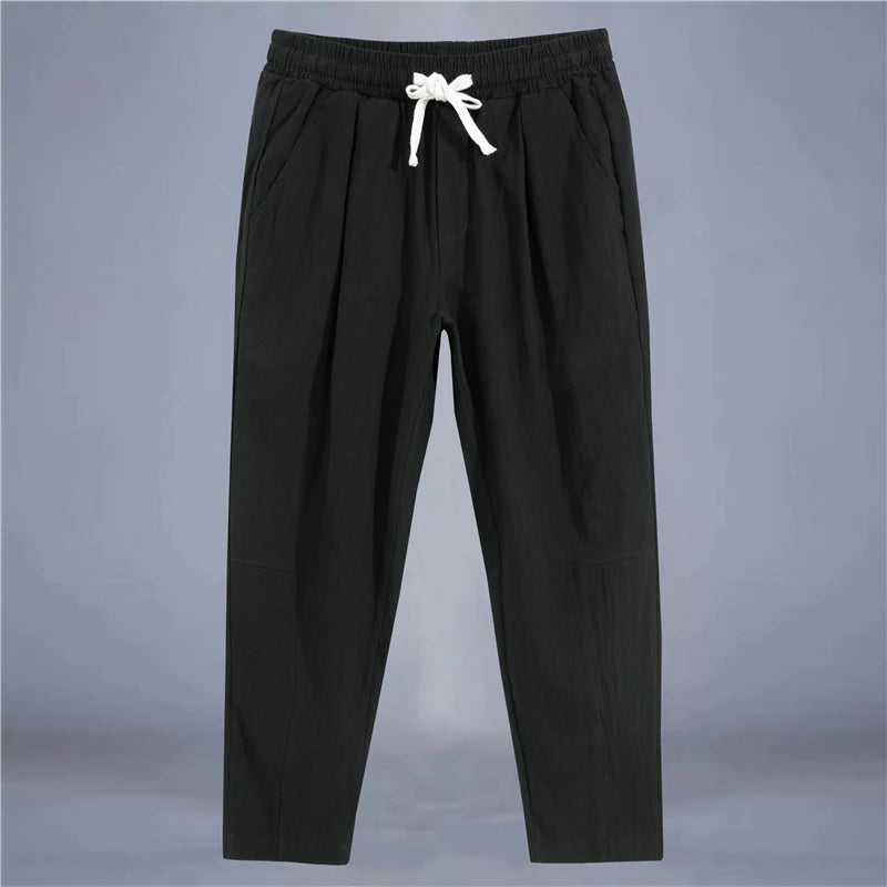 Men's Cotton Linen Casual Pants | Loose Straight Fit | Drawstring Waist