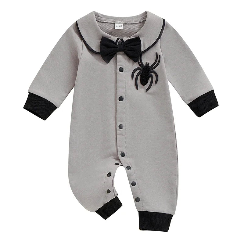 Halloween Baby Romper | Spider Embroidered Long Sleeve Jumpsuit for Boys (0-18M)