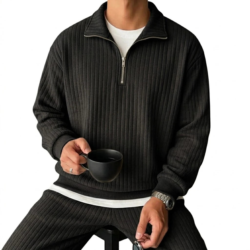 Men's Quarter-Zip Striped Sweatshirt | Casual Polyester Pullover