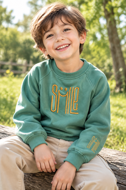 Boy wearing Smile Sweatshirt