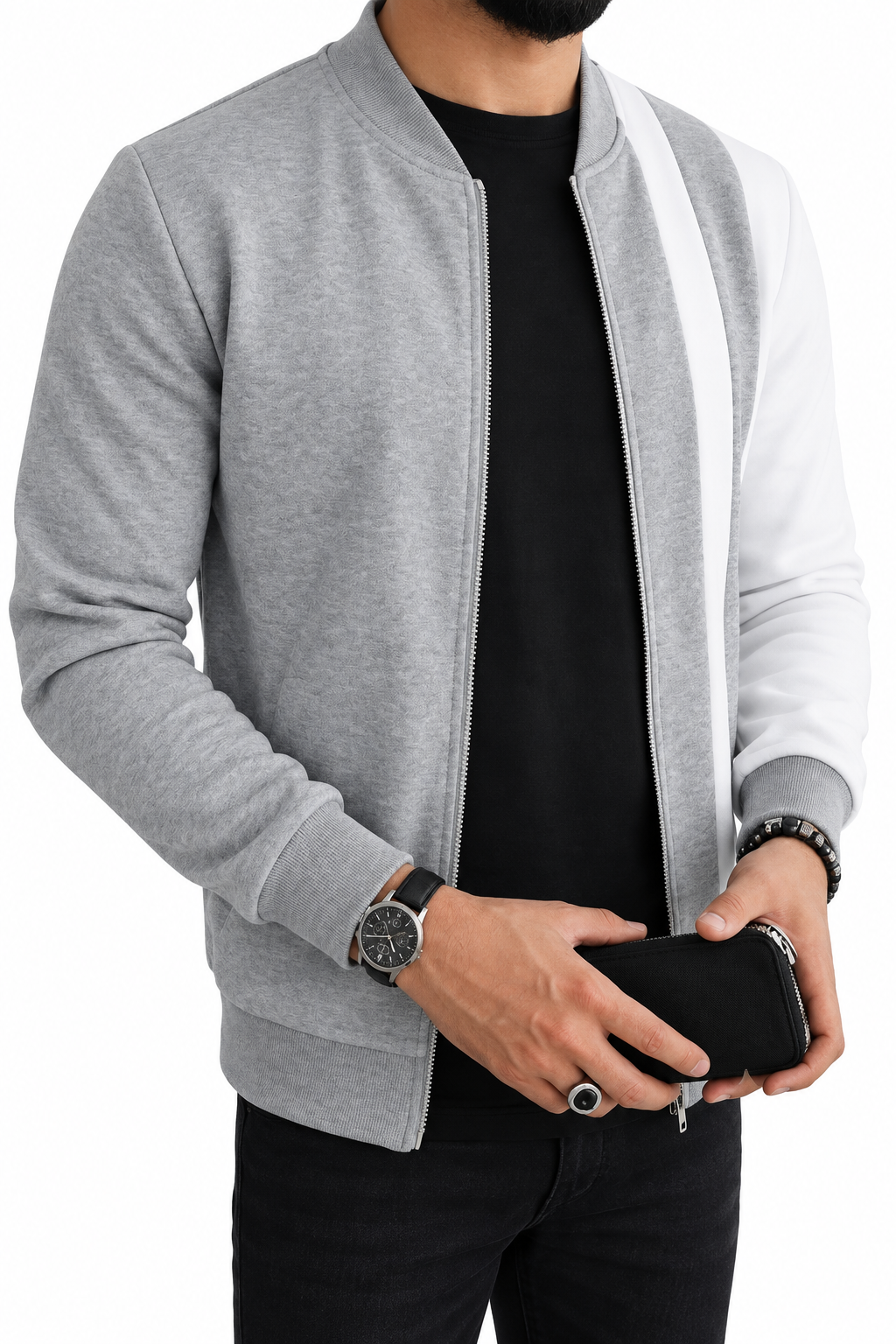 Men's Colorblock Bomber Jacket on Model